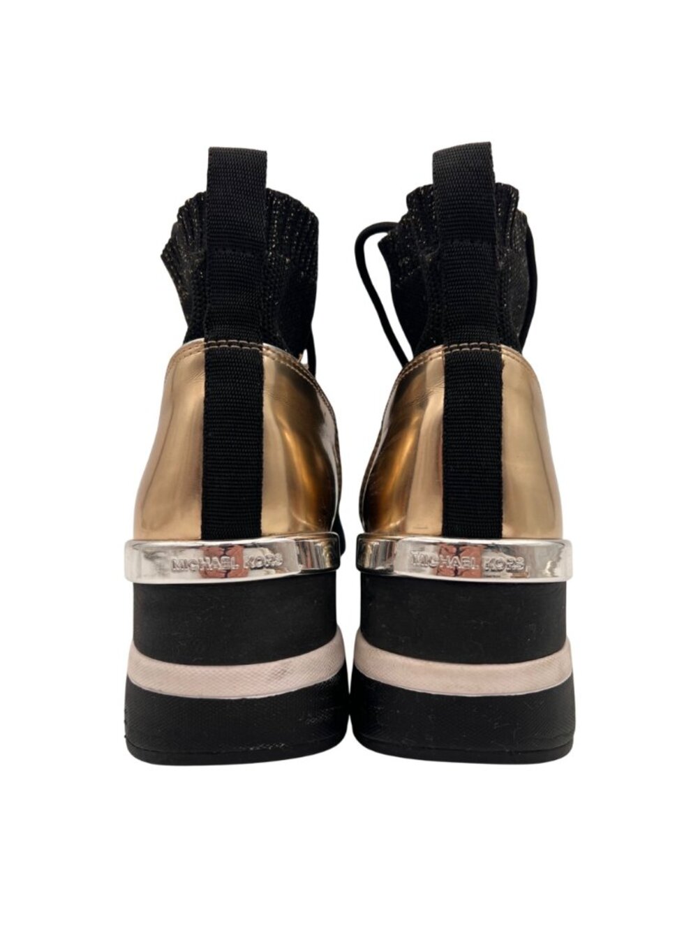 Michael Kors Skyler Elastic Bootie Wedge High Top Sneaker Womens Size 7 Metallic - Picture 5 of 16